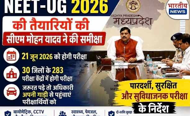 NEET-UG 2026 की तैयारियों की सीएम मोहन यादव ने की समीक्षा, जरूरत पड़ने पर अधिकारियों को परीक्षार्थियों को वाहन से पहुंचाने के निर्देश..