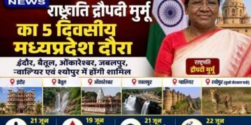 राष्ट्रपति द्रौपदी मुर्मु का 5 दिवसीय मध्यप्रदेश दौरा, ओंकारेश्वर दर्शन, योग दिवस, सिकल सेल कार्यक्रम और कूनो नेशनल पार्क भ्रमण..