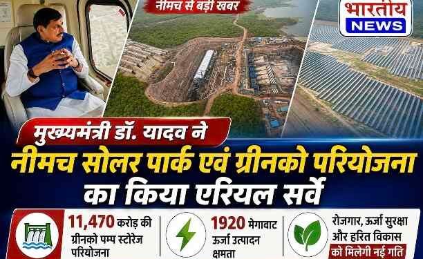 MP : सीएम डॉ. मोहन यादव ने किया नीमच सोलर पार्क और 11,470 करोड़ की ग्रीनको परियोजना का एरियल सर्वे..