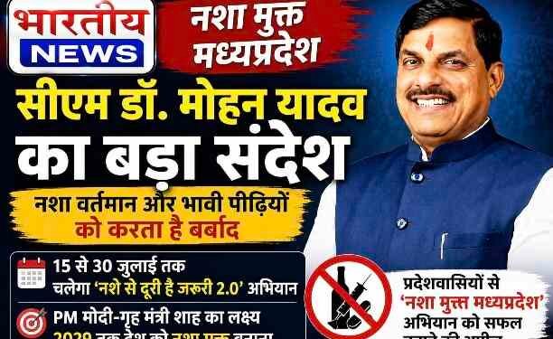 नशा मुक्त मध्यप्रदेश पर सीएम डॉ. मोहन यादव का बड़ा संदेश, बोले- नशा वर्तमान और भावी पीढ़ियों को करता है बर्बाद, 15 जुलाई से चलेगा ‘नशे से दूरी है जरूरी 2.0’ अभियान..