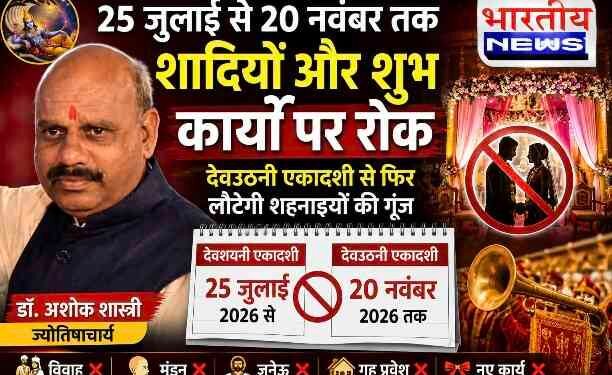 25 जुलाई से 20 नवंबर तक थम जाएंगी शहनाइयां! देवशयनी एकादशी से मांगलिक कार्यों पर विराम, देवउठनी एकादशी के बाद फिर बजेंगे बैंड-बाजे..