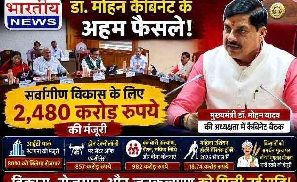 MP कैबिनेट के बड़े फैसले : ₹2,480 करोड़ की मंजूरी, IT पार्क, ड्रोन सेंटर, किसानों, महिलाओं और कर्मचारियों को बड़ी सौगात..