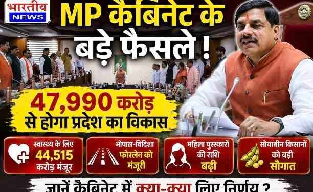 बड़ा फैसला, ₹47,990 करोड़ के प्रस्तावों को मंजूरी; स्वास्थ्य, सड़क, किसान और महिला सशक्तिकरण पर फोकस..
